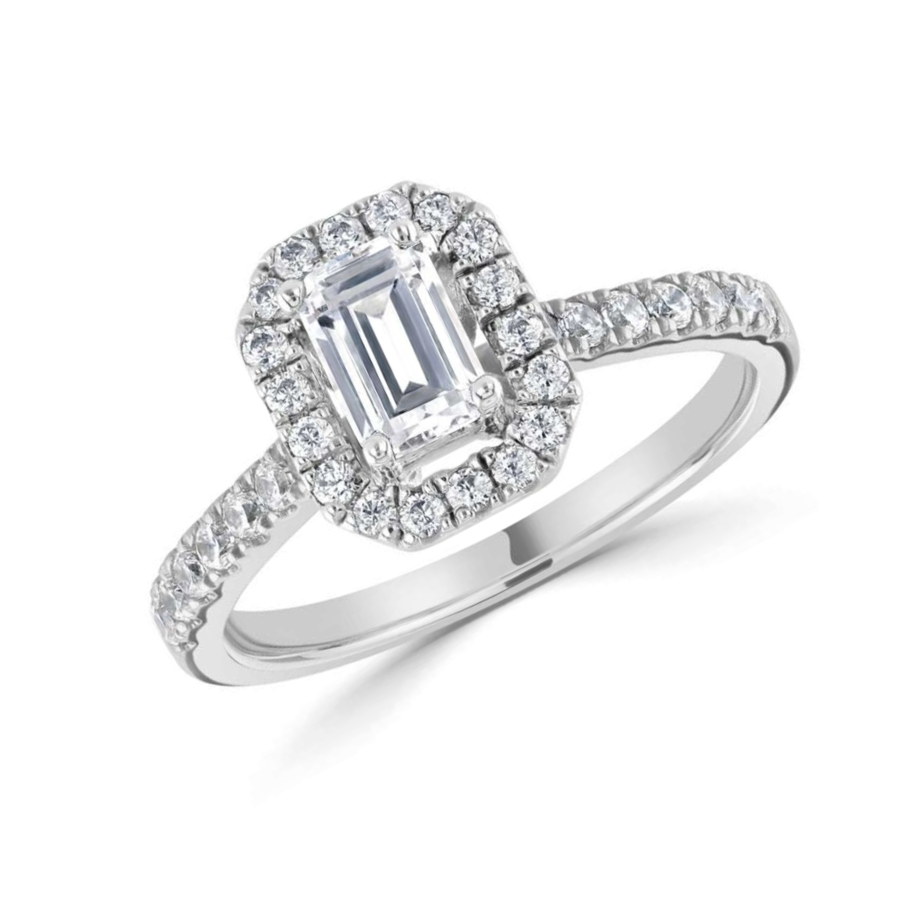 Emerald Cut Diamond Halo Shoulder Set Engagement Ring – Harrogate