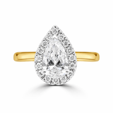 Pear Cut Diamond Solitaire Halo Engagement Ring 18ct Yellow Gold 1.08ct Total