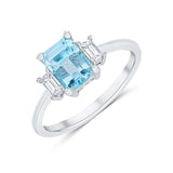 Octagonal Aquamarine and Baguette Cut Diamond Trilogy Ring by Harrogate Jewellers, a bespoke piece of jewellery for engagement or wedding, lab grown diamonds, Yorkshire style.