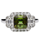 Green Tourmaline Diamond Cluster Ring Platinum