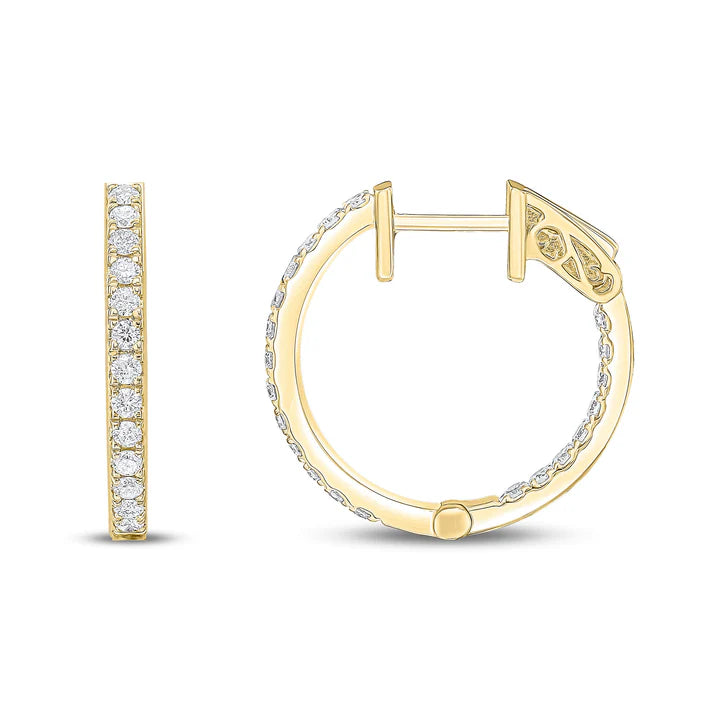 Classic Natural Diamond Yellow Gold Hoop Earrings by Harrogate Jewellers, featuring earth mined diamonds and crafted in 18ct yellow gold for sophisticated bespoke jewellery.