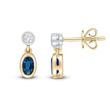 18ct Yellow Gold Oval Sapphire & Round Diamond Drop Earrings