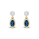 18ct Yellow Gold Oval Sapphire & Round Diamond Drop Earrings