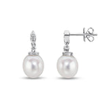 Harrogate Jewellers Freshwater Pearl and Diamond Earrings, bespoke Yorkshire jewellery perfect for wedding or engagement, featuring lab grown diamonds