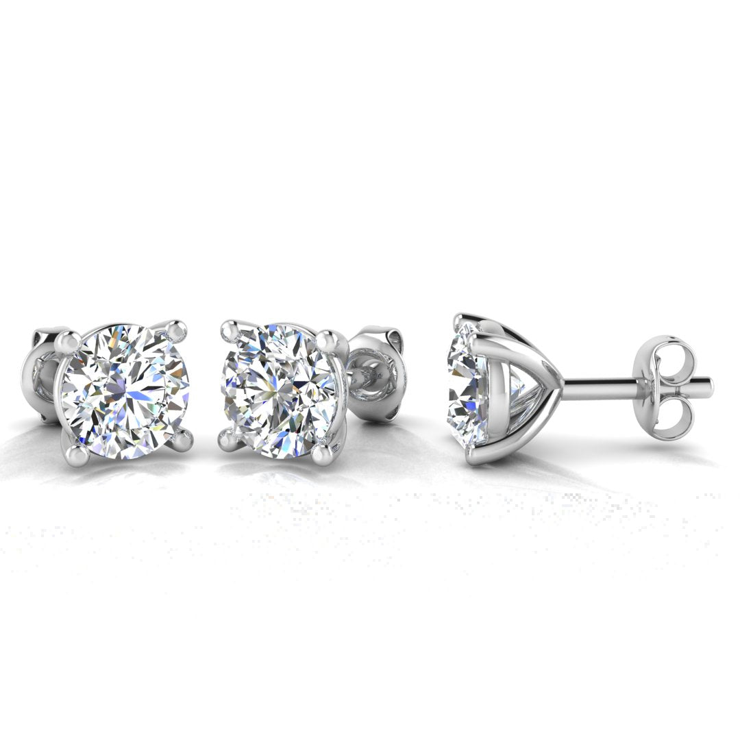 Harrogate Jewellers' Classic Round Brilliant Cut Solitaire Diamond Earrings 1.00ct in Platinum or White Gold, perfect for Earth Mined Diamonds and Bespoke Jewellery lovers in Yorkshire.