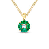 18ct Marquise Emerald and Diamond Cluster Pendant by Harrogate Jewellers, featuring vivid green emeralds and sparkling diamonds in a floral design, crafted in white or yellow gold.