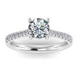 ISLA lab-grown round brilliant cut diamond engagement ring with set shoulders, crafted by Harrogate Jewellers in Yorkshire, set on white gold band, bespoke jewellery.