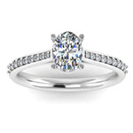 Harrogate Jewellers' lab-grown oval cut solitaire diamond engagement ring with set shoulders in platinum, a Yorkshire bespoke jewellery piece.