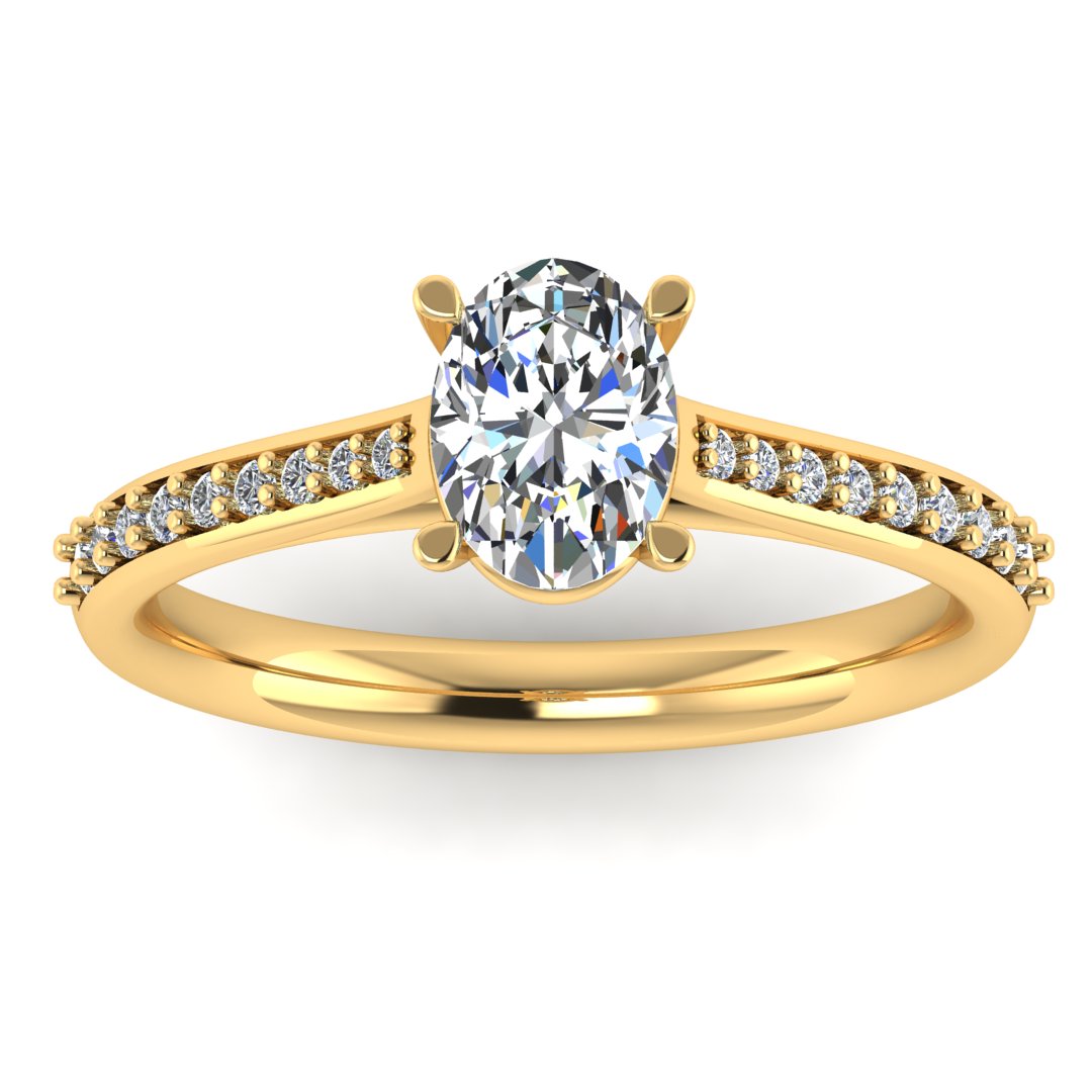 Harrogate Jewellers' lab-grown oval cut solitaire diamond ring with set shoulders, bespoke engagement ring in platinum with Earth Mined Diamonds, Yorkshire crafted.