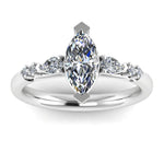 Marquise cut lab grown diamond solitaire ring with mixed cut diamond shoulders by Harrogate Jewellers, perfect for bespoke engagement, set in white gold.