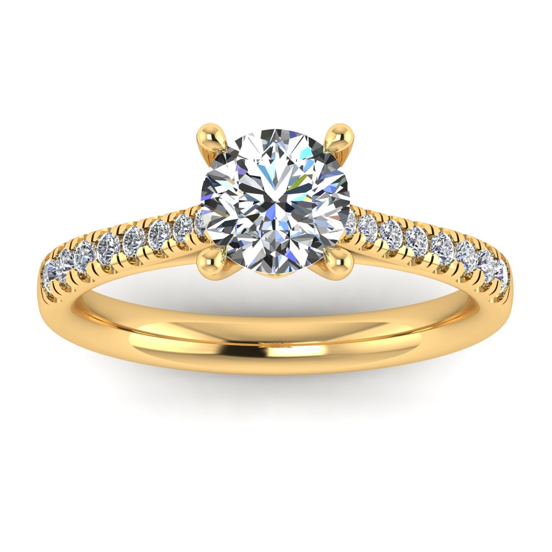 Harrogate Jewellers' ISLA lab-grown diamond engagement ring in a classic round brilliant cut, set on platinum with diamond-encrusted shoulders, Yorkshire bespoke jewellery.