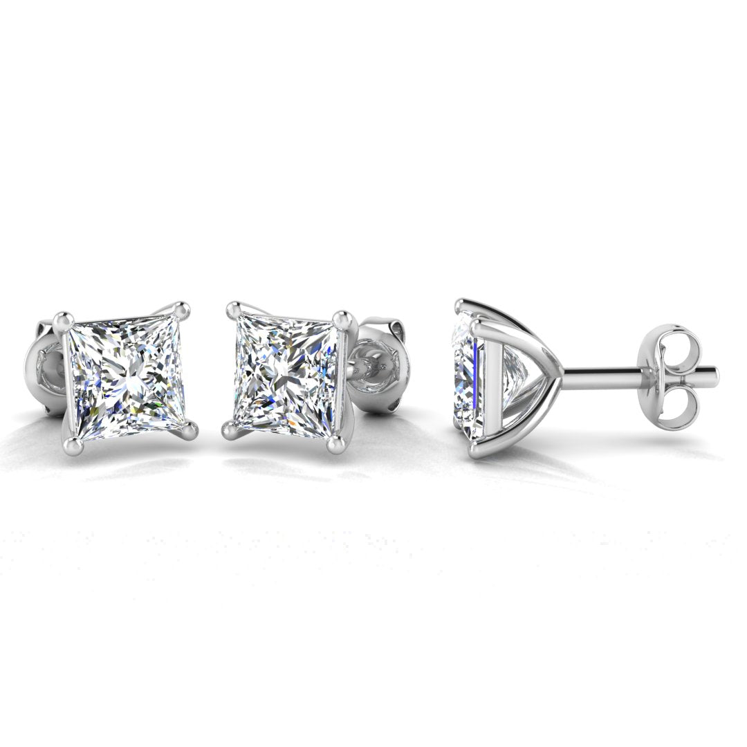Classic Princess Cut Solitaire Diamond Earrings 1.00ct by Harrogate Jewellers, crafted in premium platinum, perfect for weddings in Harrogate, Yorkshire.