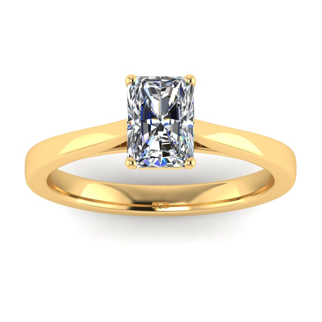 Harrogate Jewellers' PENNY - Lab-Grown Classic Radiant Cut Solitaire Ring with platinum band, showcasing Earth Mined Diamonds Wedding Ring in bespoke Yorkshire style.