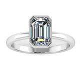 Harrogate Jewellers' Vivienne engagement ring featuring a lab-grown emerald cut diamond in a bezel setting, on a white gold band