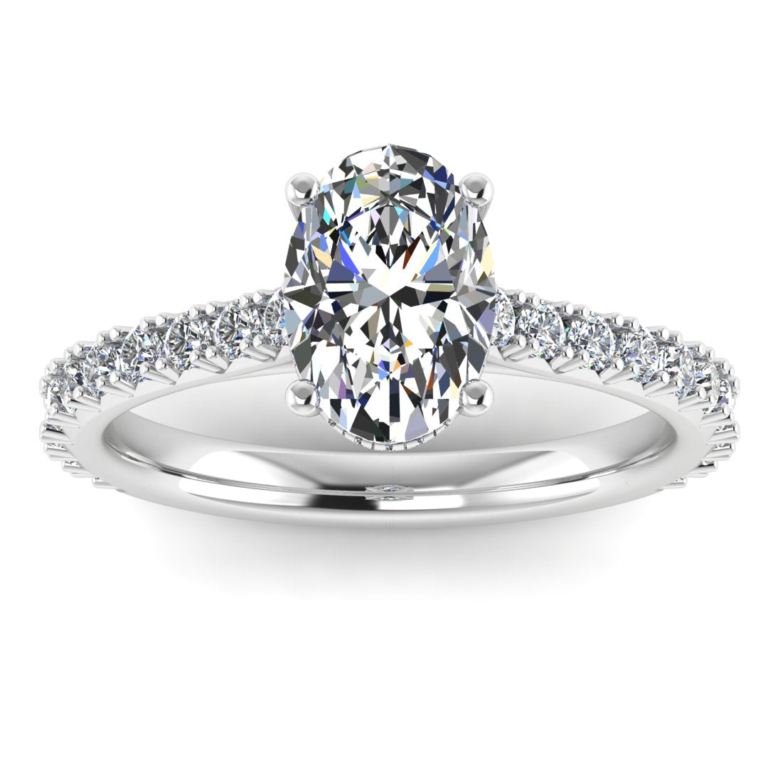 Harrogate Jewellers' HOLLY Lab-Grown Oval Cut Hidden Diamond Halo Ring with white gold band and Earth Mined Diamonds, bespoke jewellery from Yorkshire.