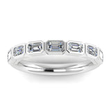 Emerald Cut Rubover Eternity 7-Stone Diamond Ring from Harrogate Jewellers, featuring natural earth mined diamonds on a platinum band, perfect for bespoke Yorkshire weddings.