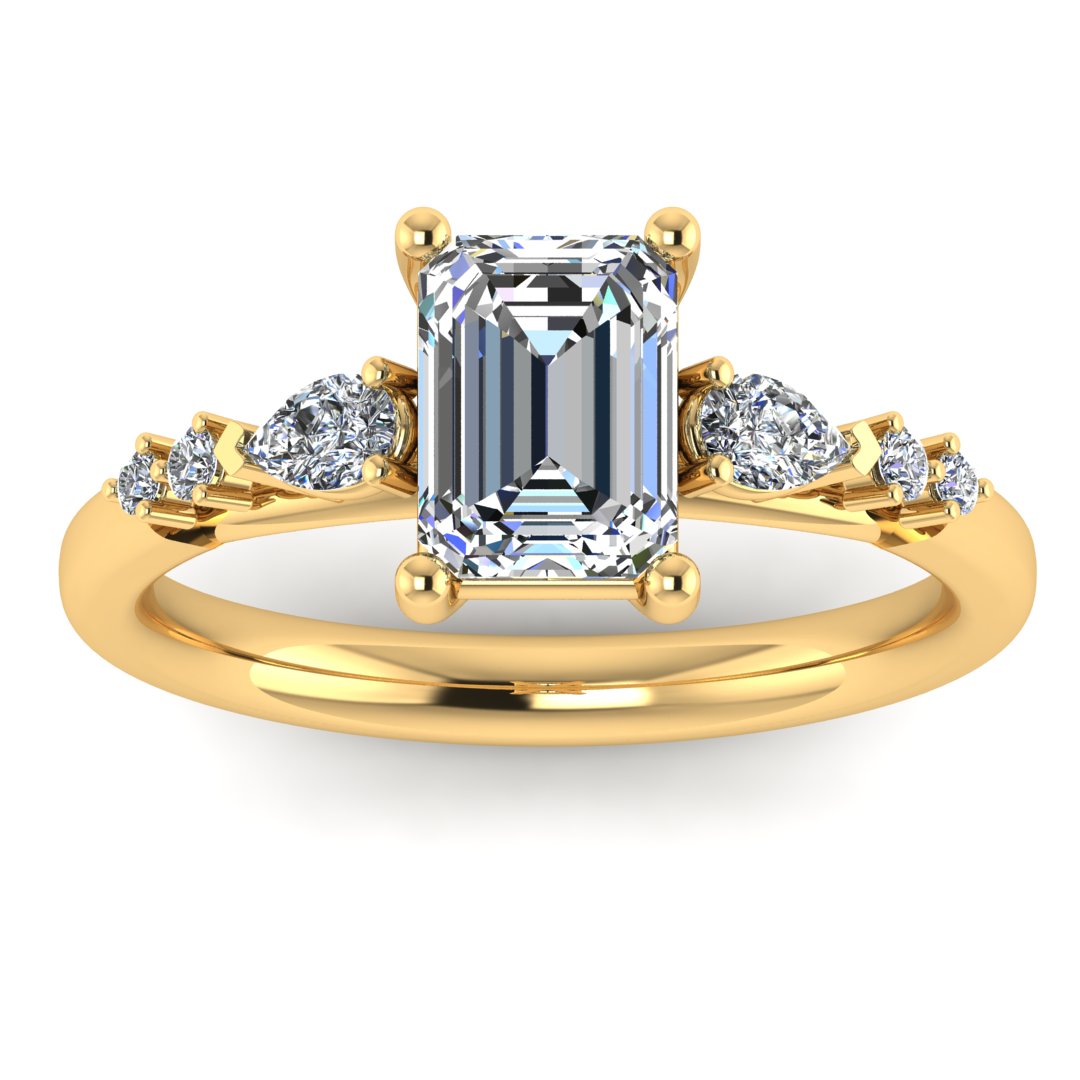 Emerald cut lab grown diamond ring with mixed cut diamond shoulders by Harrogate Jewellers, bespoke engagement ring in Yorkshire.