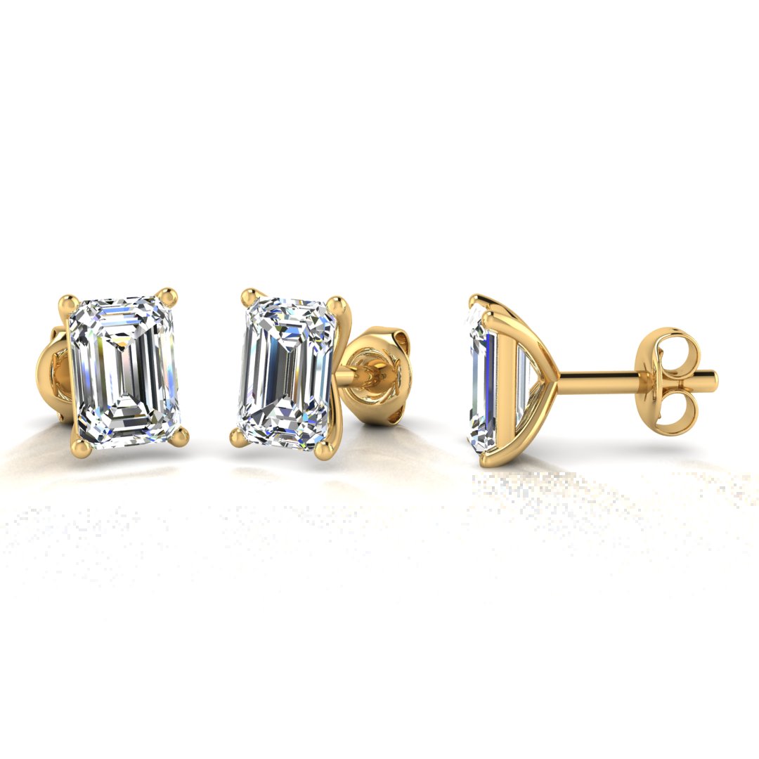 Classic Emerald Cut Solitaire Diamond Earrings 1.00ct by Harrogate Jewellers, set in 18ct yellow or white gold, perfect for Earth Mined Diamond Wedding Rings in Yorkshire.