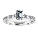 Harrogate Jewellers lab-grown emerald cut diamond ring, with classic diamond set shoulders in platinum, bespoke engagement ring from Yorkshire.