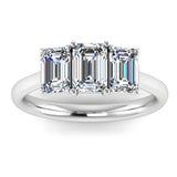 Harrogate Jewellers Lab-Grown Emerald Cut Diamond Trilogy Ring in white gold, featuring three meticulously cut diamonds, symbolizing past, present, and future. Perfect for bespoke Yorkshire engagement and wedding rings.