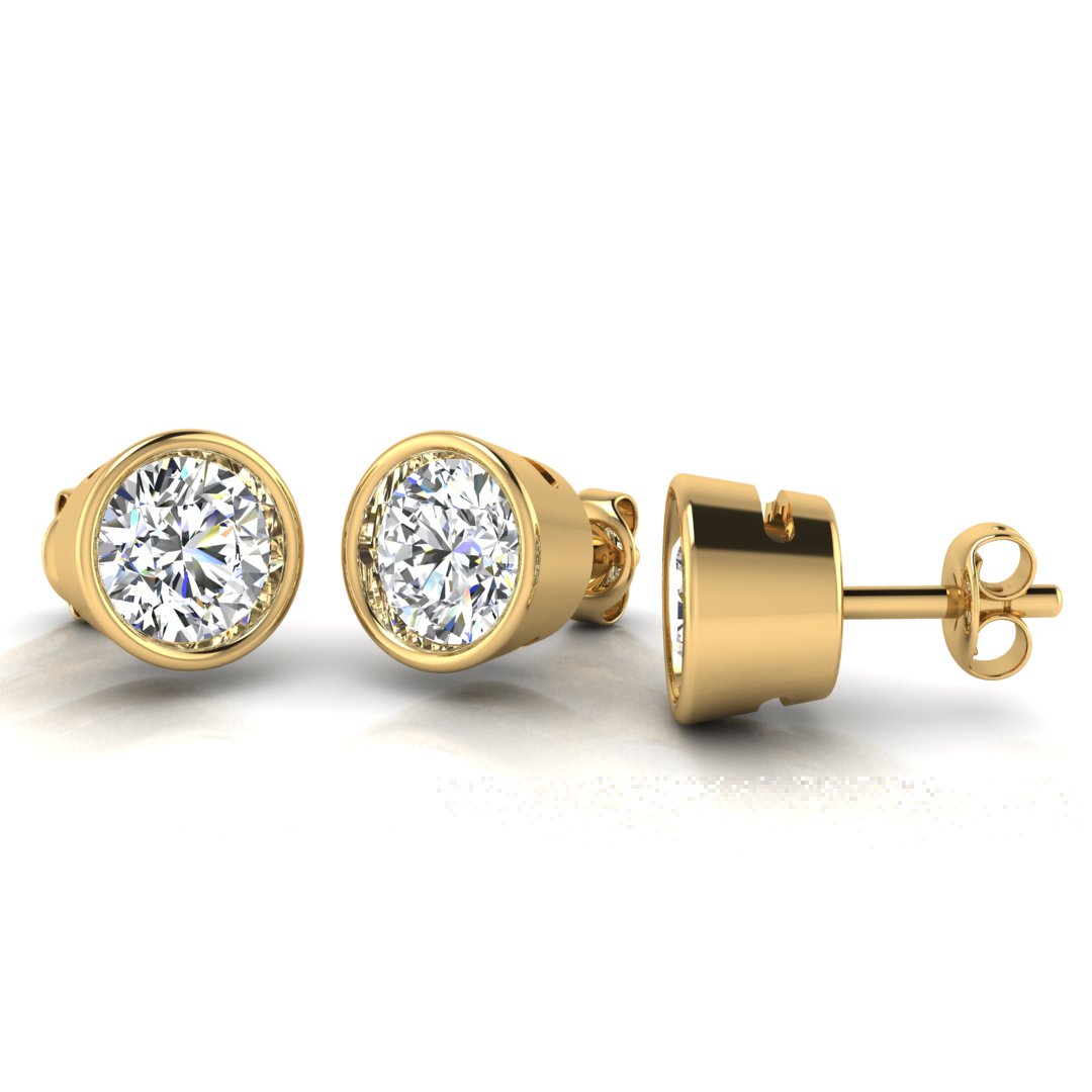 Round Brilliant Cut Solitaire Diamond Rubover Earrings by Harrogate Jewellers, 0.80ct total, showcasing natural Earth Mined Diamonds set in 18ct white gold, ideal for Yorkshire bespoke jewellery seekers.