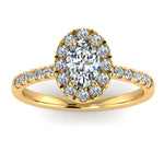 Harrogate Jewellers' GRACE - Lab-Grown Oval Cut Diamond Halo Ring, bespoke engagement ring with platinum band set against white background, Yorkshire.