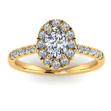 Harrogate Jewellers' GRACE - Lab-Grown Oval Cut Diamond Halo Ring, bespoke engagement ring with platinum band set against white background, Yorkshire.