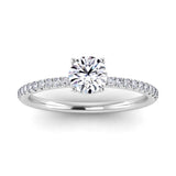 Harrogate Jewellers' ISLA ring with lab-grown round brilliant cut diamond and diamond set shoulders against a white background, bespoke engagement ring from Yorkshire.