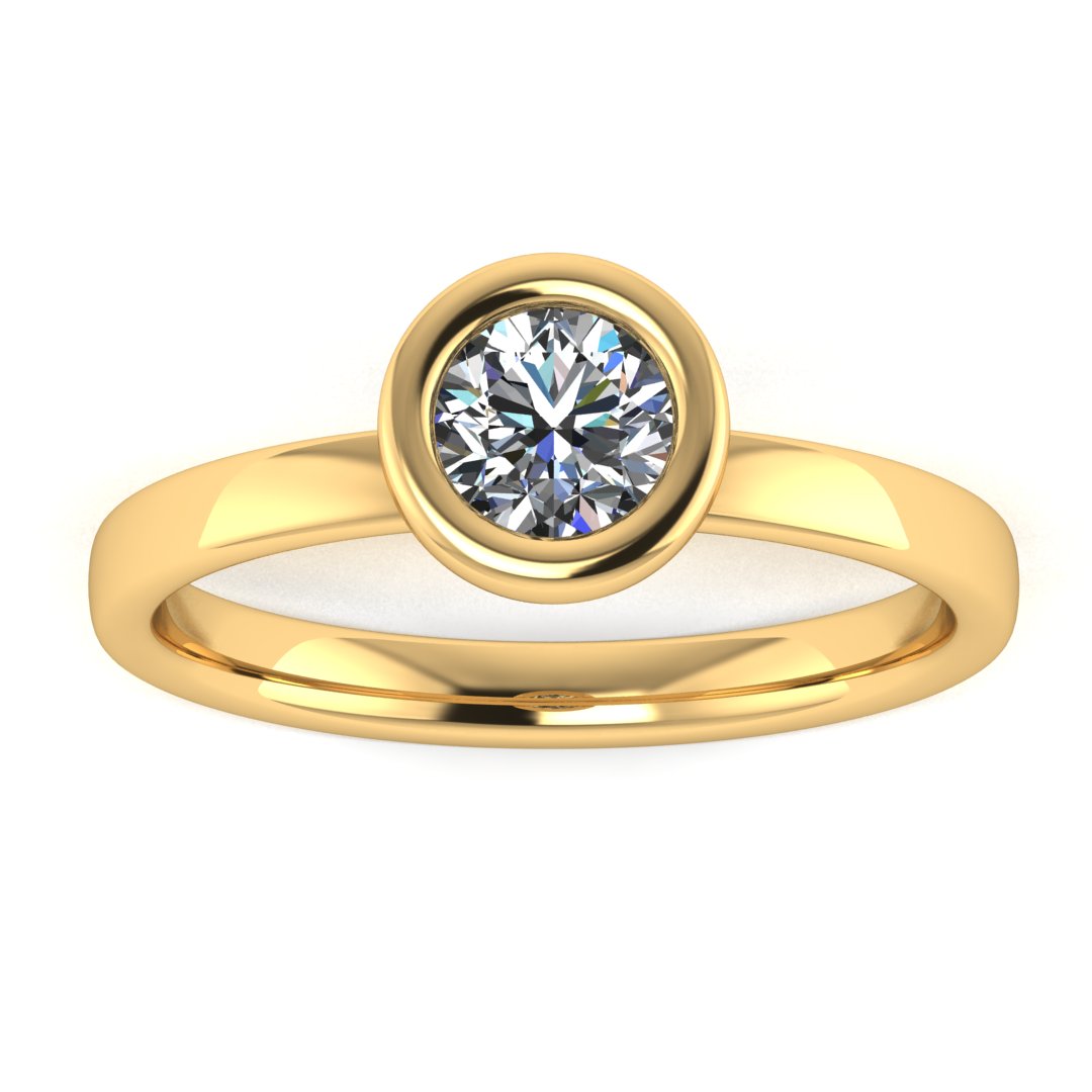 Harrogate Jewellers' SOLACE lab-grown round brilliant cut bezel set engagement ring, featuring a high-quality, sustainable diamond on a platinum band, against a white background.