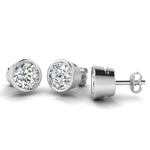 Harrogate Jewellers' Round Brilliant Cut Solitaire Diamond Rubover Earrings in white gold or platinum, showcasing 0.80ct Earth Mined Diamonds, perfect for a bespoke Yorkshire wedding.