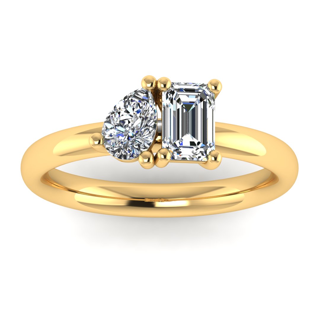 TOI ET MOI Pear and Emerald Cut Diamond Ring by Harrogate Jewellers, featuring two brilliant lab-grown diamonds on a platinum band, ideal for engagement or wedding in Yorkshire.