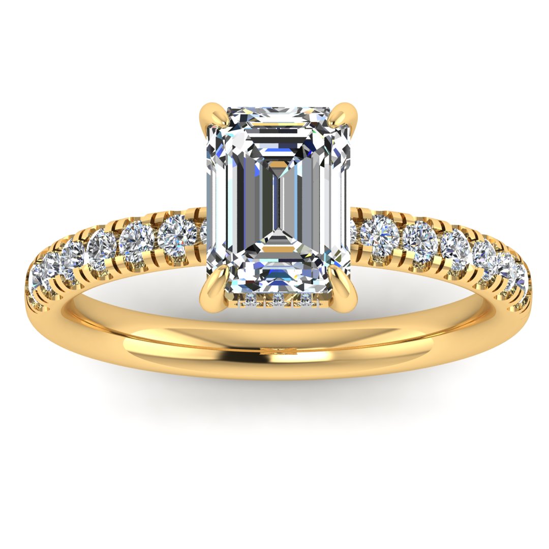 Harrogate Jewellers' Emerald Cut Lab Grown Diamond Ring with Hidden Halo, Earth-Mined Diamond Accents in White Gold, bespoke Yorkshire jewellery