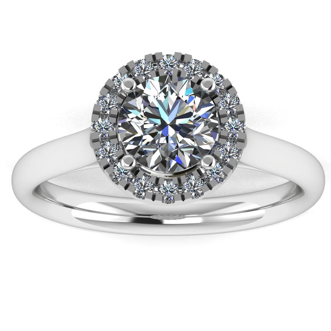 CORA Lab-Grown Round Brilliant Cut Diamond Halo Ring by Harrogate Jewellers, a bespoke platinum engagement ring from Harrogate, Yorkshire with Earth Mined Diamonds. Perfect for a wedding.