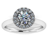 CORA Lab-Grown Round Brilliant Cut Diamond Halo Ring by Harrogate Jewellers, a bespoke platinum engagement ring from Harrogate, Yorkshire with Earth Mined Diamonds. Perfect for a wedding.