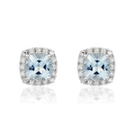 Cushion Cut Aquamarine and Diamond Cluster Earrings by Harrogate Jewellers, a timeless piece of bespoke jewellery crafted in white gold, perfect for Yorkshire wedding rings or engagement events.
