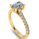 Harrogate Jewellers MARIE Lab-Grown Classic Round Brilliant Cut Diamond Set Shoulders, a platinum engagement ring with central diamond and diamond-adorned band, on a white background.