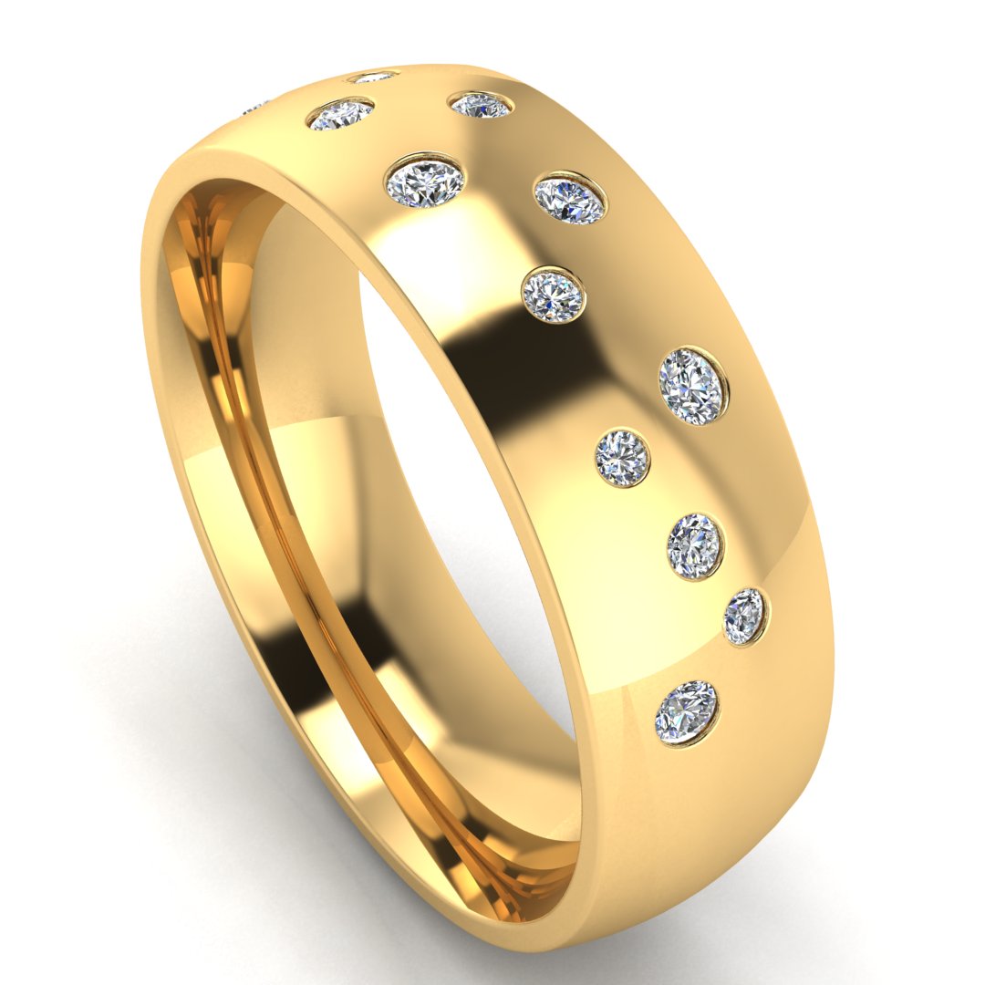 Scattered Flush Set Diamond Band 6mm by Harrogate Jewellers, featuring natural Earth Mined Diamonds, perfect for wedding or engagement, bespoke jewellery in Harrogate Yorkshire