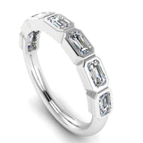 Emerald Cut Rubover Eternity 7-Stone Diamond Ring by Harrogate Jewellers, a platinum band featuring Earth Mined Diamonds arranged in a horizontal line, perfect for weddings in Yorkshire.