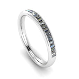 Baguette Cut Half Set Diamond Eternity Ring by Harrogate Jewellers, a modern wedding ring designed with 21 channel set diamonds on a platinum band