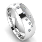 Harrogate Jewellers' Scattered Flush Set Diamond Band 6mm, featuring 16 round brilliant natural Earth Mined Diamonds, crafted in platinum or white gold for optimal shine and durability. Perfect for bespoke jewellery lovers in Harrogate, Yorkshire.