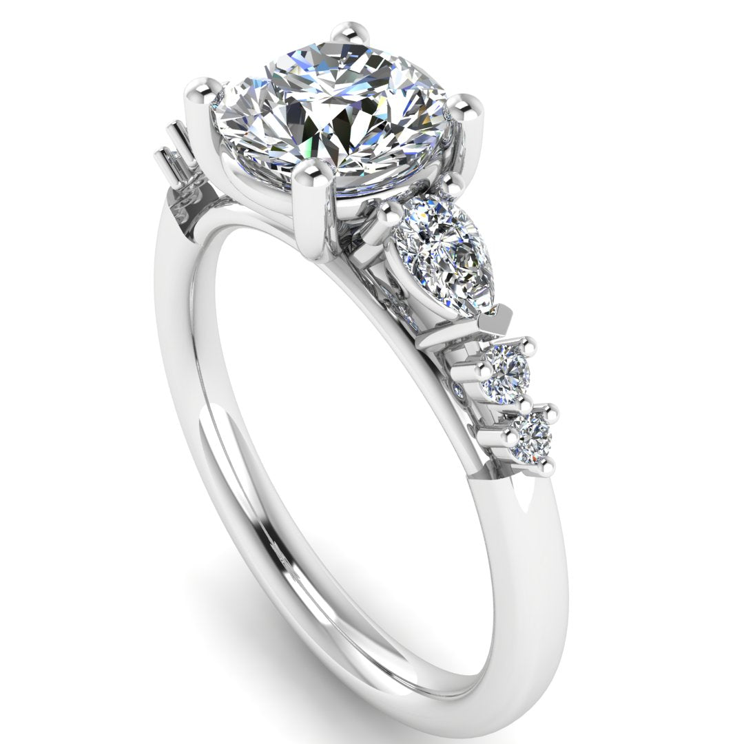 Harrogate Jewellers' LILLIAN ring, lab-grown round brilliant cut solitaire diamond with mixed cut diamond shoulders, set in platinum, bespoke Yorkshire jewellery.