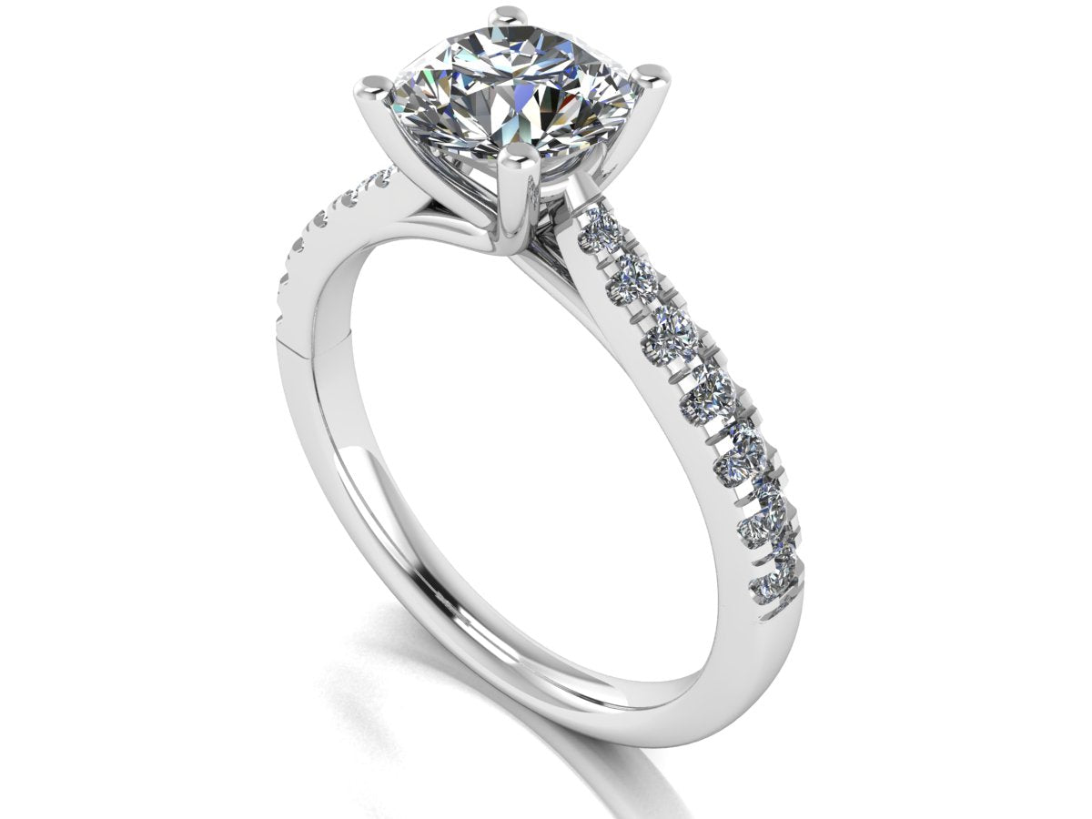 OPHELIA Lab-Grown Round Brilliant Cut Diamond Engagement Ring by Harrogate Jewellers, platinum band claw set with diamond accent side stones, Yorkshire bespoke jewellery.