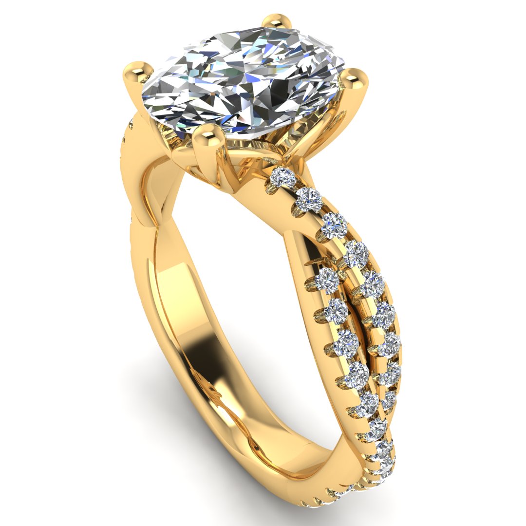 Harrogate Jewellers' SOPHIA ring with a Lab-Grown Oval Cut Diamond at the center and twisted diamond shoulders set in white gold, perfect for Yorkshire bespoke jewellery lovers.