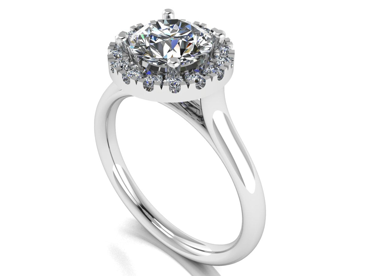 CORA - Lab-Grown Classic Round Brilliant Cut Diamond Halo Ring by Harrogate Jewellers, a bespoke engagement ring with sparkling halo diamonds, set in platinum, perfect for Yorkshire weddings.
