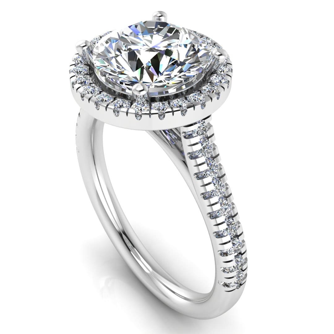 Harrogate Jewellers' DELPHINE lab-grown diamond ring, showcasing a brilliant round cut surrounded by a diamond halo, set in platinum, perfect for Yorkshire bespoke jewellery lovers.