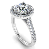 Harrogate Jewellers' DELPHINE lab-grown diamond ring, showcasing a brilliant round cut surrounded by a diamond halo, set in platinum, perfect for Yorkshire bespoke jewellery lovers.