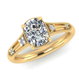 Art Deco inspired engagement ring from Harrogate Jewellers, featuring an elongated 2ct cushion cut diamond, set in platinum band, bespoke jewellery for weddings in Yorkshire.