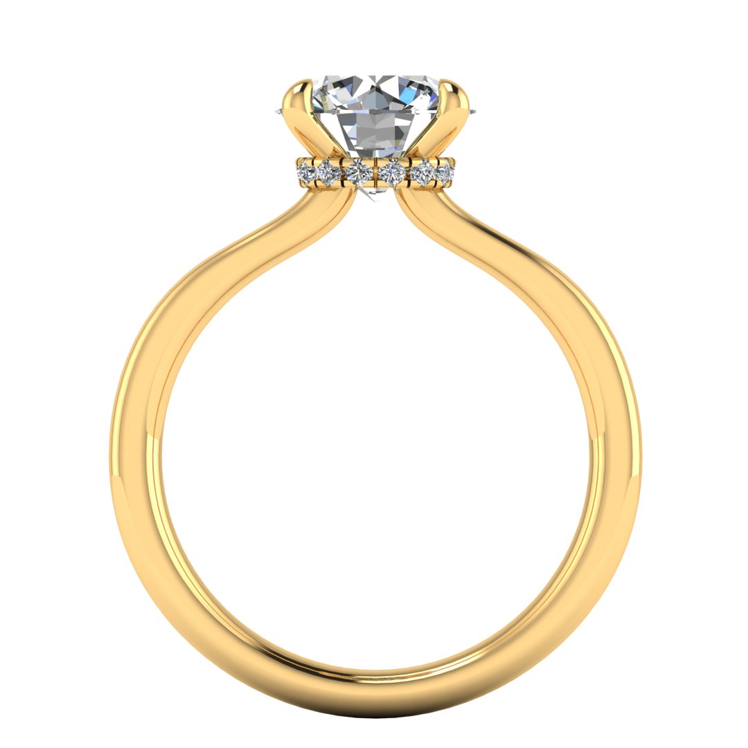 Round brilliant cut lab grown diamond on an under halo engagement ring by Harrogate Jewellers, bespoke jewellery in Yorkshire.