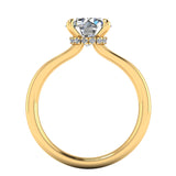 Round brilliant cut lab grown diamond on an under halo engagement ring by Harrogate Jewellers, bespoke jewellery in Yorkshire.