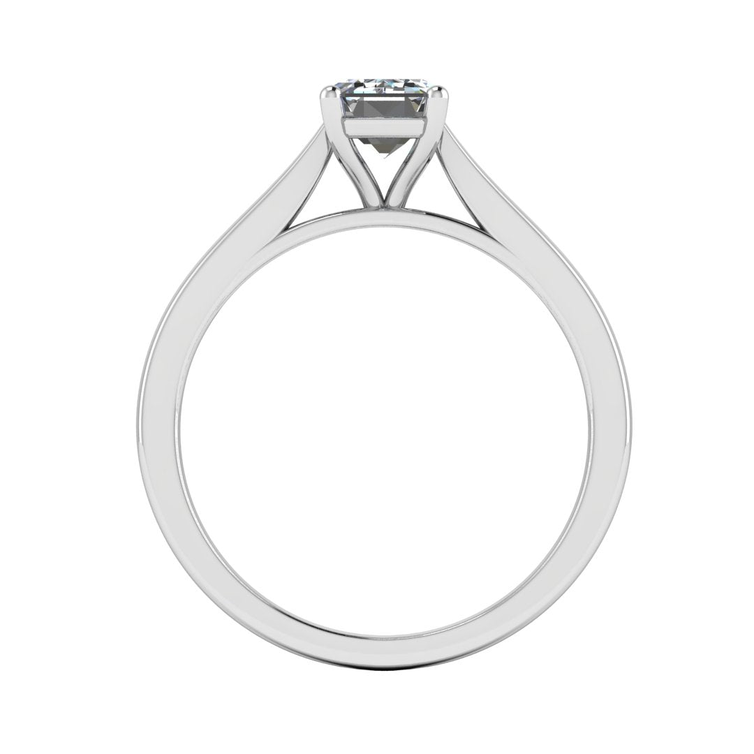 Harrogate Jewellers' ESME lab-grown emerald cut solitaire ring, featuring an elegant round platinum band and a brilliant, central diamond. Perfect for bespoke Yorkshire weddings and engagements.